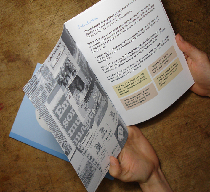 Close up of someone holding open the Flexible Family Ticket guidelines booklet.