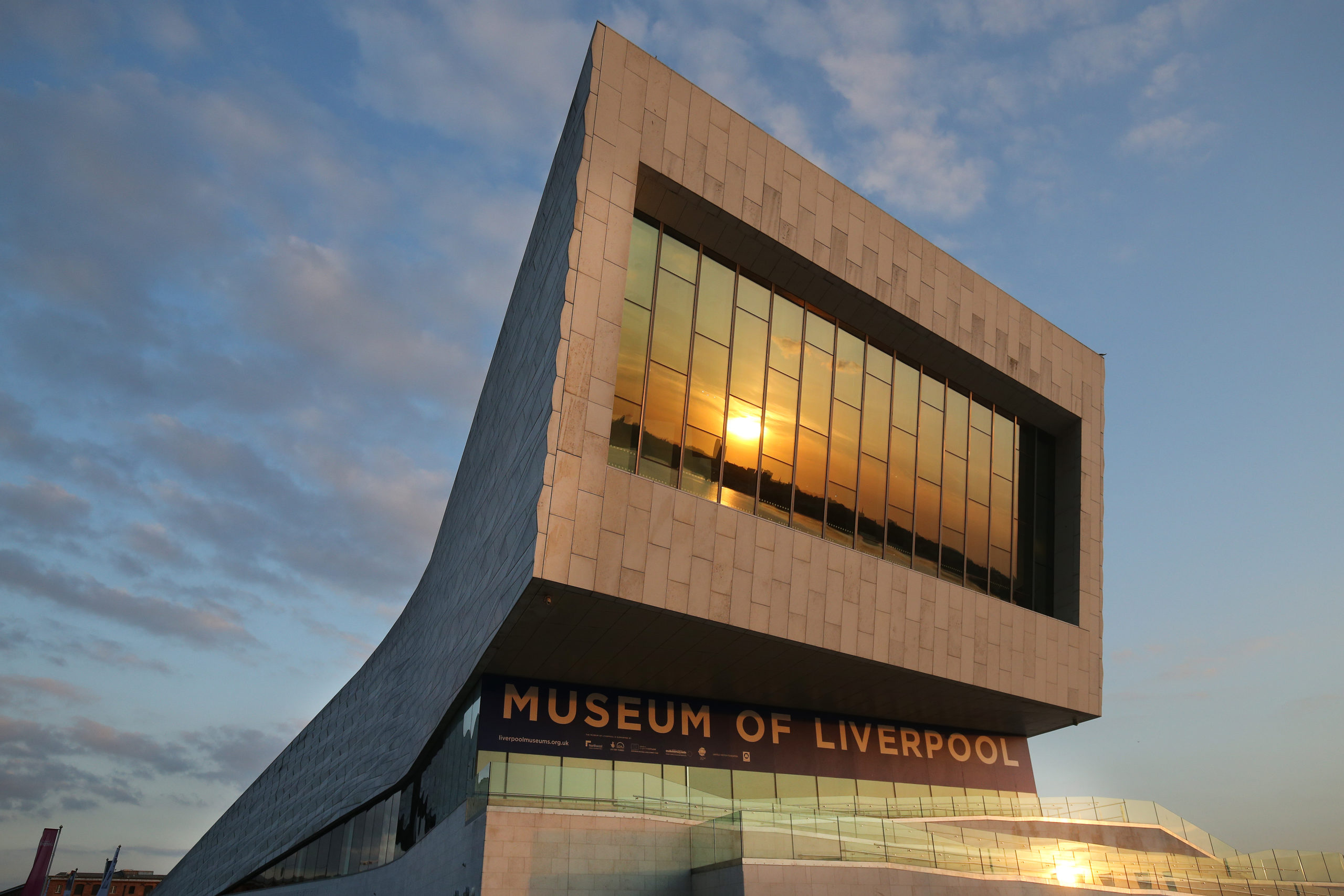 The Museum of Liverpool building at sunset.