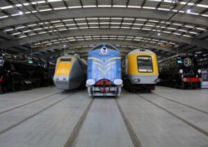 A showroom displaying different models of trains.